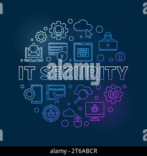 Vector IT Security round concept linear colored illustration on dark background Stock Vector