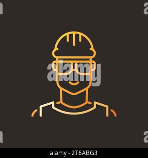 Male worker vector creative linear icon - builder symbol on dark background Stock Vector