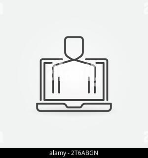 Man in Laptop vector concept icon or sign in outline style Stock Vector
