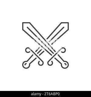 Crossed swords vector concept icon in thin line style on white background Stock Vector
