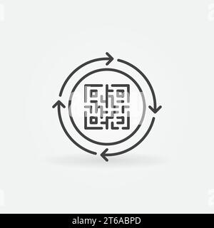 QR Code with Round Arrows outline vector concept icon or design element Stock Vector