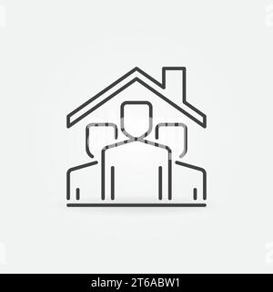People under House Roof vector thin line Stay Home concept icon or design element Stock Vector