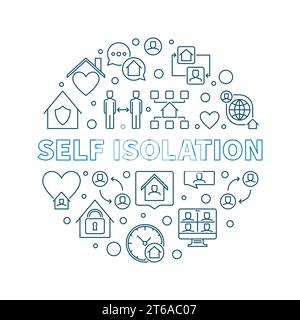 Self Isolation vector concept round minimal illustration in thin line style Stock Vector