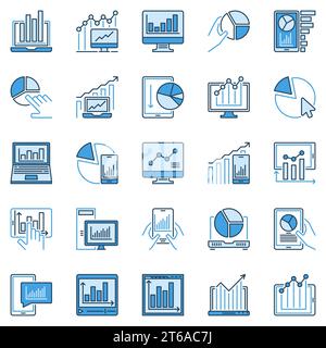 Computer Device with Chart or Graph creative icons - vector collection of Online Analytics and Statistics concept signs Stock Vector