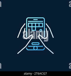 Smartphone with Game in hands vector colored linear icon on dark background Stock Vector