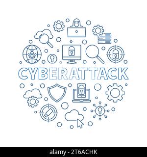 Cyberattack vector round concept outline blue illustration or banner Stock Vector