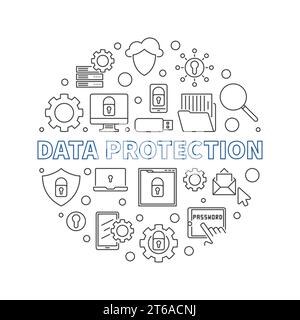 Vector Data Protection circular concept illustration in outline style Stock Vector