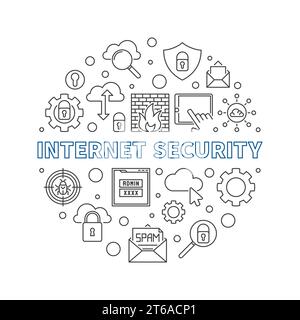 Vector Internet Security round concept illustration in thin line style Stock Vector