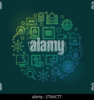 Vector Virus round concept outline colorful illustration on dark background Stock Vector