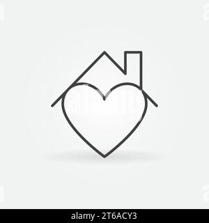 Heart under House Roof outline icon - Stay at Home vector concept symbol or design element Stock Vector