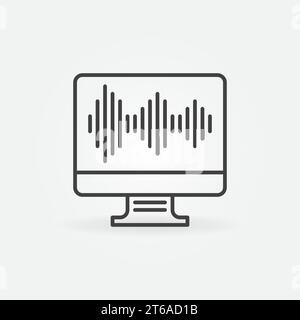 Computer Display with Sound wave line icon. Sound Editing linear vector concept icon or logo element Stock Vector