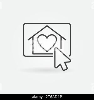 Mouse Click on House with Heart button outline vector concept icon or design element Stock Vector