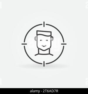 Man Face in Target outline vector concept icon or design element Stock Vector