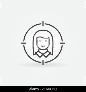 Woman Face in Target vector thin line concept icon or design element Stock Vector