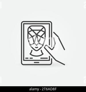 Face Recognition and Authentication on Tablet Device vector concept outline icon or sign Stock Vector