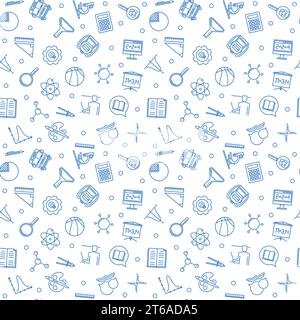 Seamless pattern with School blue linear icons - back to school vector outline concept background Stock Vector