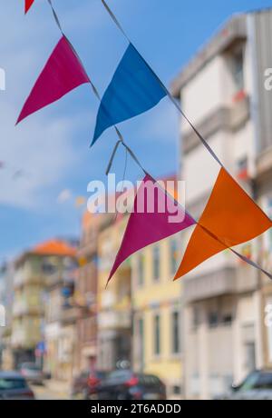 Porto street with San Juan festival flags decorations Stock Photo - Alamy