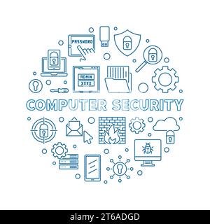 Vector Computer Security round concept creative illustration in outline style Stock Vector