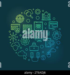 Hacker vector round colorful concept linear illustration on dark background Stock Vector