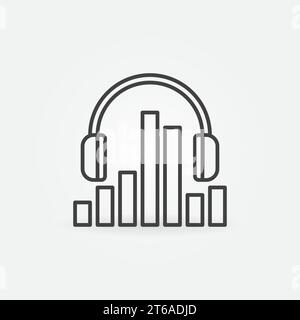 Headphones with Sound Equalizer vector concept icon or symbol in thin line style Stock Vector