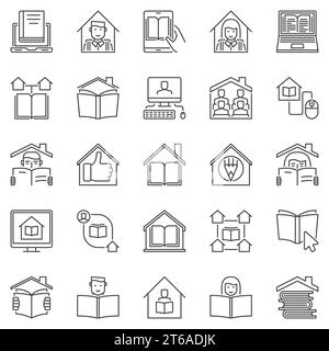 Homeschooling outline icons set. Vector Home Education and Studying at Home Online concept symbols Stock Vector