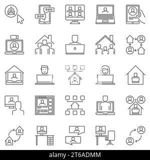 Work at Home outline icons set - remote or freelance work concept linear vector symbols or design elements Stock Vector