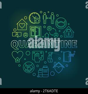 Vector Quarantine concept round outline colored illustration on dark background Stock Vector