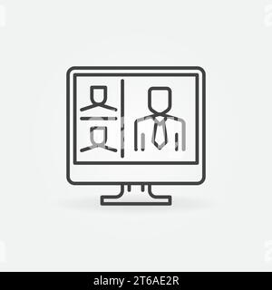 Computer with Online Video Conference vector linear concept icon or symbol Stock Vector