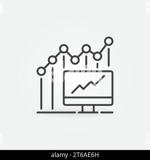 Computer and Graph vector concept Statistics icon or symbol in thin line style Stock Vector