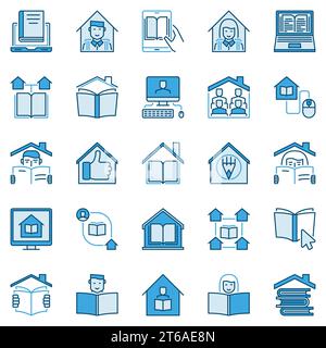 Homeschooling creative vector icons. Online Tuition and Home Education blue concept signs Stock Vector