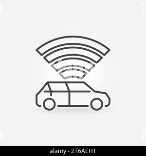 Autonomous Vehicle with Radio Waves vector concept icon or sign in outline style Stock Vector