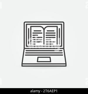 Laptop with Book on Screen vector outline concept icon or design element Stock Vector