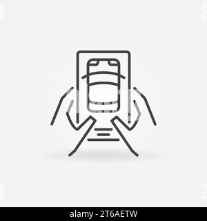 Smartphone Connected to Autonomous Automobile or Driverless Car outline vector concept icon or design element Stock Vector