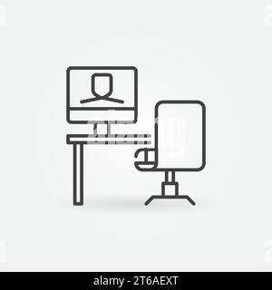 Workplace with Video Conference vector concept icon or sign in outline style Stock Vector