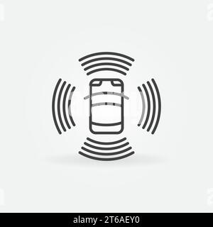 Autonomous Automobile linear icon. Self Driving Car vector concept outline symbol - top view Stock Vector