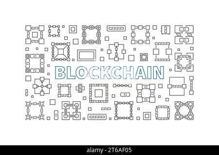 Blockchain Technology concept minimal horizontal banner or vector outline illustration Stock Vector