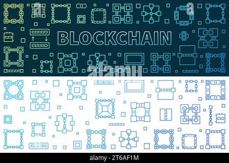 Set of 2 Block Chain Technology vector concept horizontal colored line banners Stock Vector