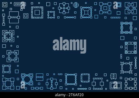 Blockchain Technology vector horizontal concept blue thin line frame. Vector illustration or banner Stock Vector