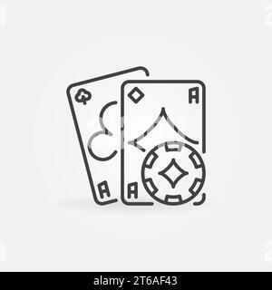 Playing Cards with Poker Chip vector simple icon or sign in outline style Stock Vector