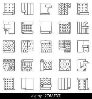 Wallpaper outline icons set. Vector paperhangings and wall paper rolls concept line symbols Stock Vector