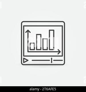 Video Web Player with Bar Chart vector concept icon or symbol in thin line style Stock Vector