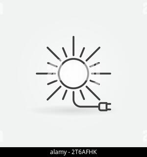 Sun with Plug or Solar Energy vector concept icon or sign in outline style Stock Vector