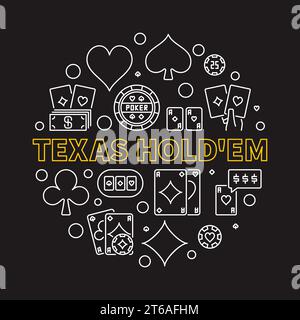 Texas Holdem Poker Game round vector concept linear illustration with black background Stock Vector