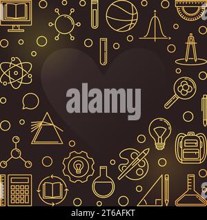 I Love My School Heart vector concept golden linear frame or illustration Stock Vector