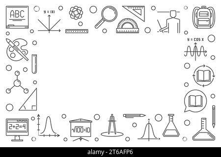 School and Education concept horizontal outline frame or banner - vector illustration Stock Vector