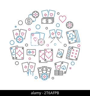 Poker vector creative round illustration made with line playing cards icons Stock Vector
