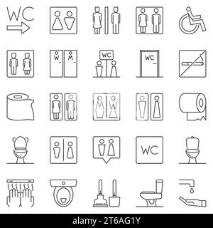 WC outline icons set. Vector toilet linear concept symbols Stock Vector