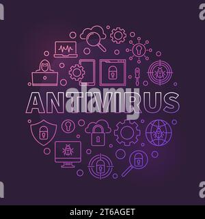 Vector Antivirus round colorful concept thin line illustration on dark background Stock Vector
