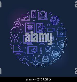 Computer Virus vector round colorful concept thin line illustration on dark background Stock Vector