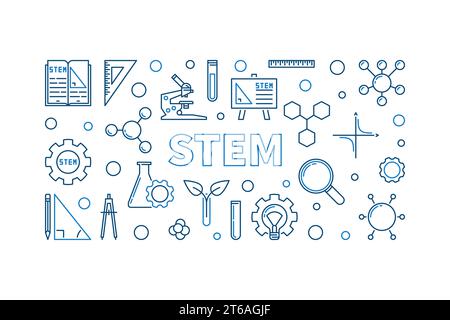 STEM vector concept outline horizontal illustration or banner on white background Stock Vector
